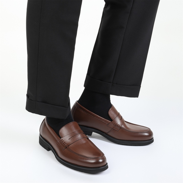 Men's Smooth PU Leather Penny Loafers - DARK BROWN - 1